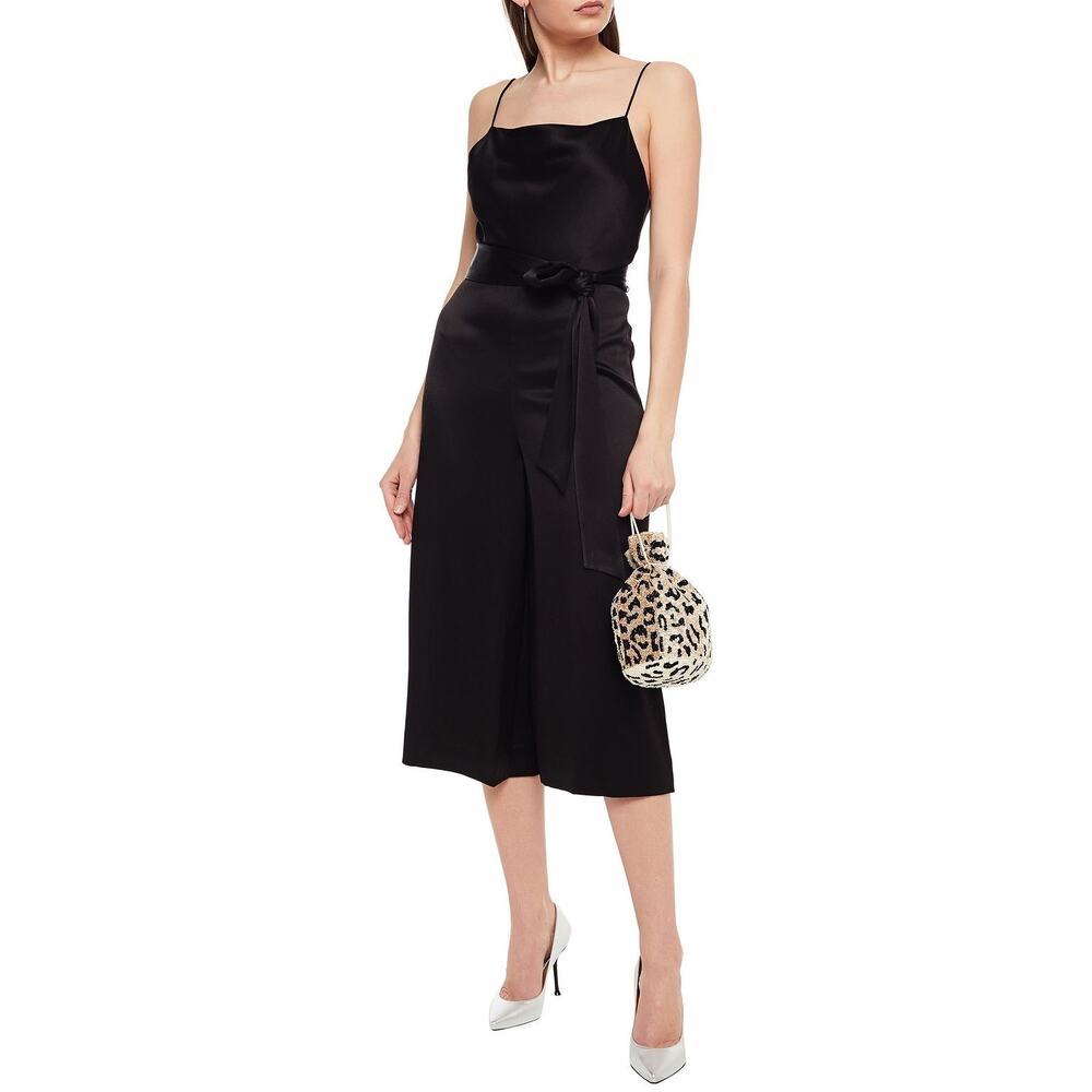 Alice + Olivia Black Stain Harmon Cropped Belted Wide Leg Jumpsuit Size 8
